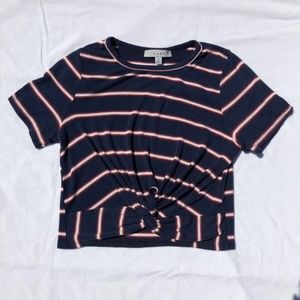 Navy Blue Striped Crop Top with Tie in the Front